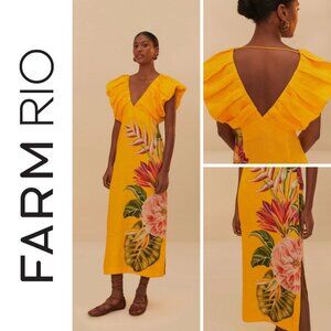 Farm Rio 100% Linen Midi Dress - Size: